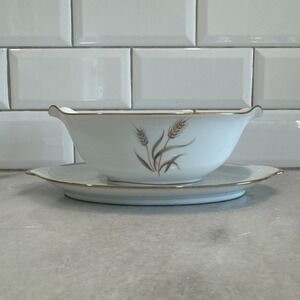 Sango Harvest‎ Gold Gravy Boat with Attached Underplate, 8 3/4"